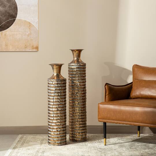 Glitzhome® Gold Embossed Verdigris Metal Floor Vases Set